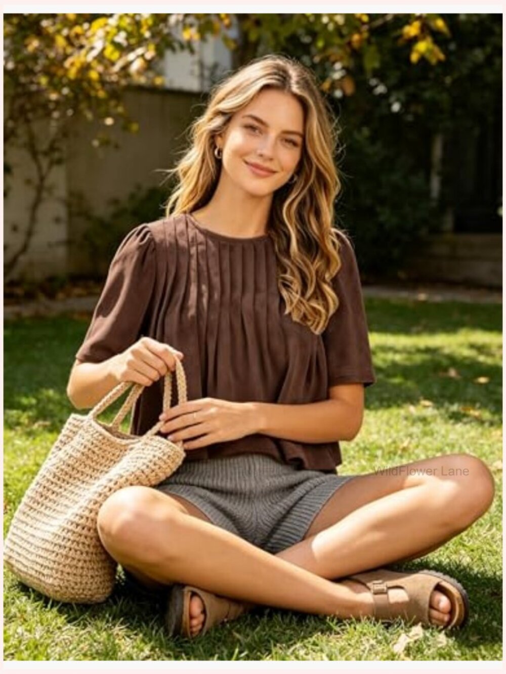Faux Suede Babydoll Top Pleated Peplum Blouse Short Sleeve Pullover - Picture 3 of 7